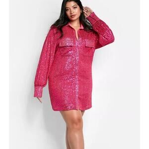 Rebdolls Sequin Oversized Button Down Long Sleeve Shirt Dress Jacket NWT Size L